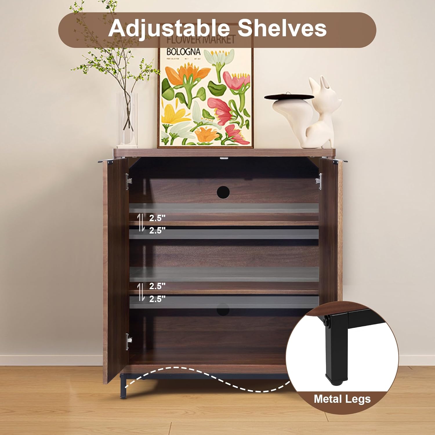 Buffet Cabinet with Storage Accent Sideboard Modern Credenza with 2 Doors & 3 Shelves Fluted Media Console for Living Room Kitchen Dining Room Hallway (Walnut)