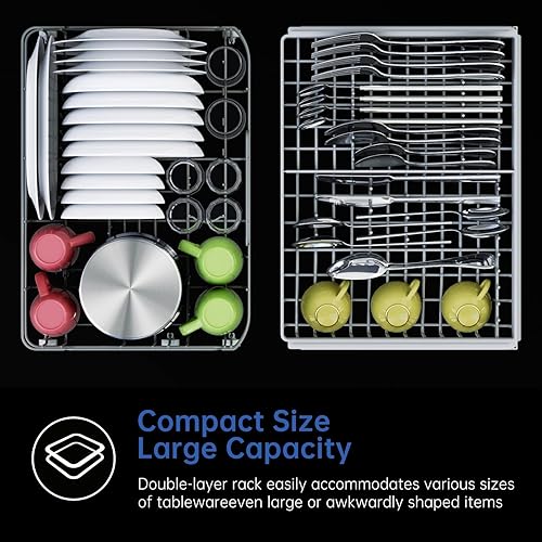 Miniatura 6 de AIRMSEN Lavavajillas completo de 2 niveles, lavavajillas portátiles con tanque de agua integrado de 5 L, 3 brazos de pulverización y arranque de