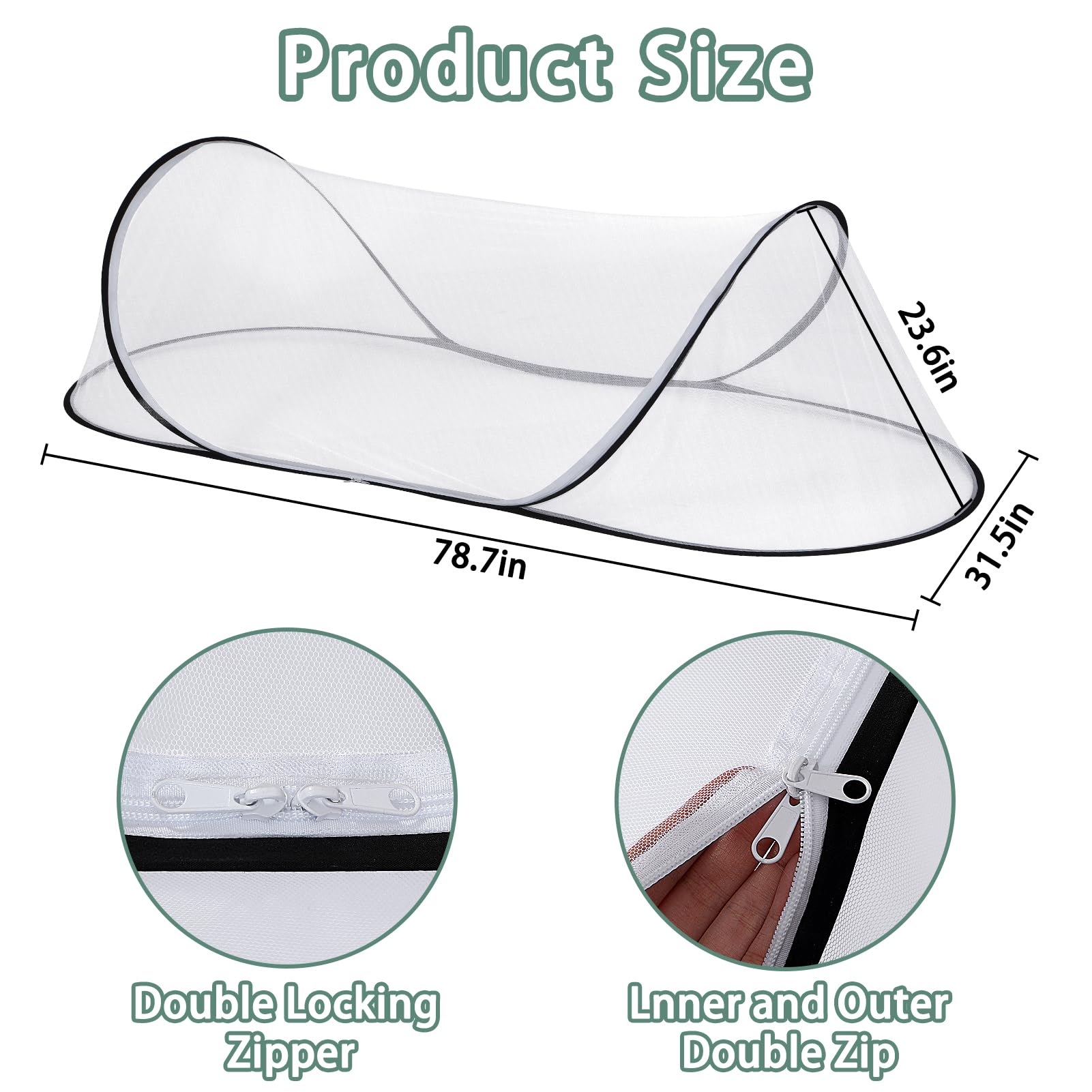 Mosquitera grande desplegable de 78.7 x 31.5 x 23.6 pulgadas, tienda de campaña portátil plegable, adecuada para dormitorio de bebé, uso al aire libre 5