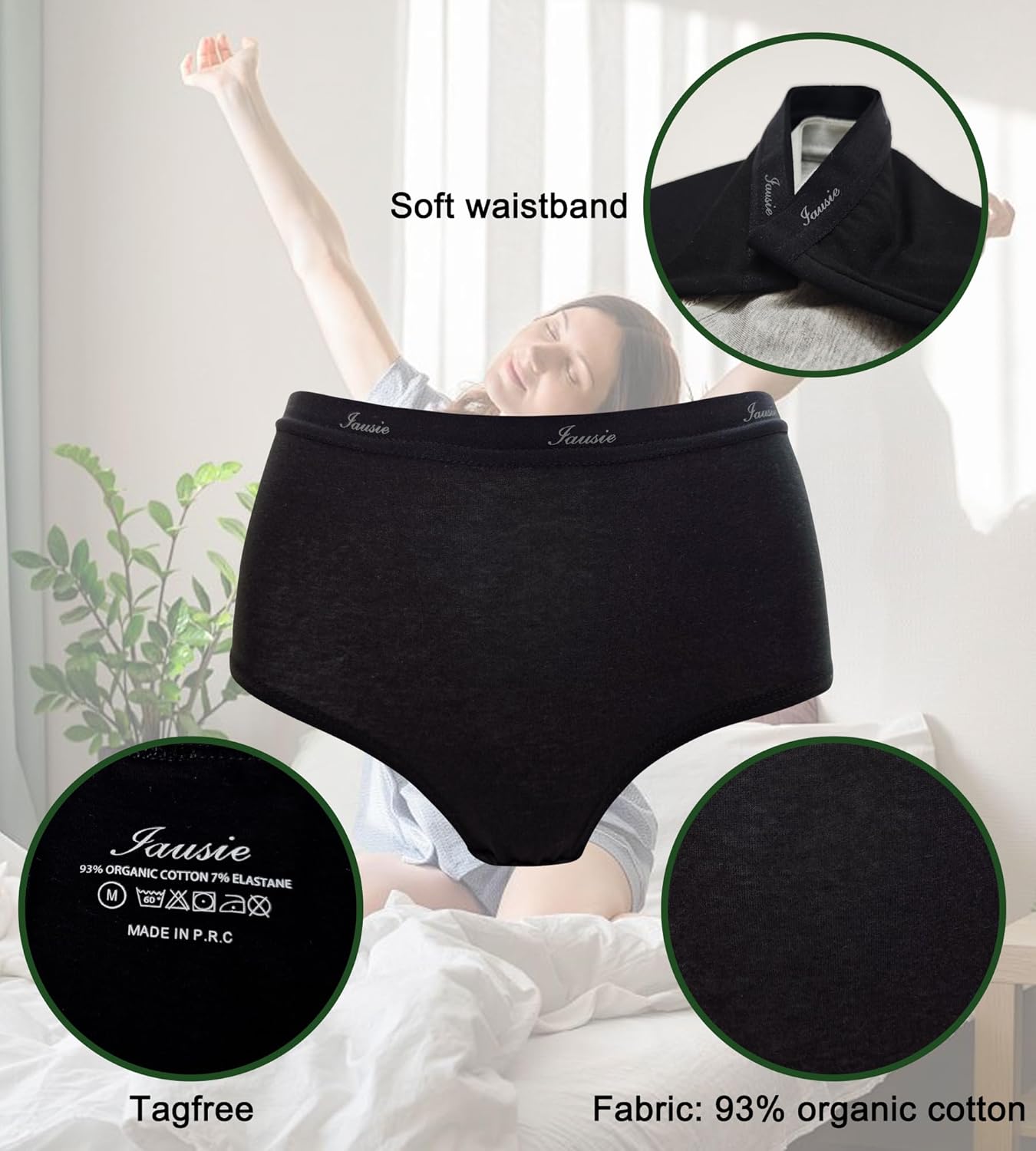 Womens Organic Cotton High Waisted Underwear for Women Ladies Soft Breathable Panties Comfort Briefs 5 Pack - Image 5