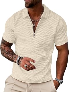 Men's 1/4 Zip Polo Shirts Textured Summer Casual Business Golf Shirt