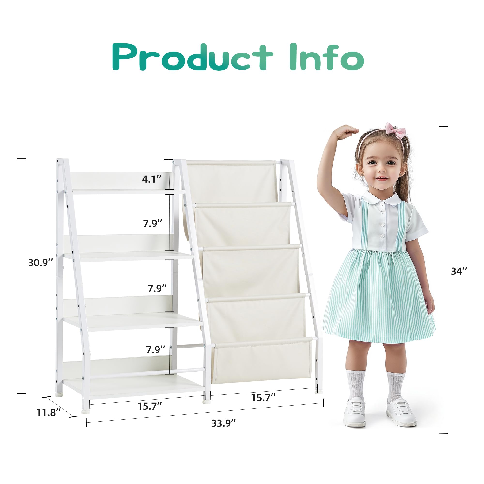 InFurnic 4 Tier Kids Bookshelf - Toddler Bookcase & Toy Storage Organizer for Kids' Room, Playroom & Nursery, White