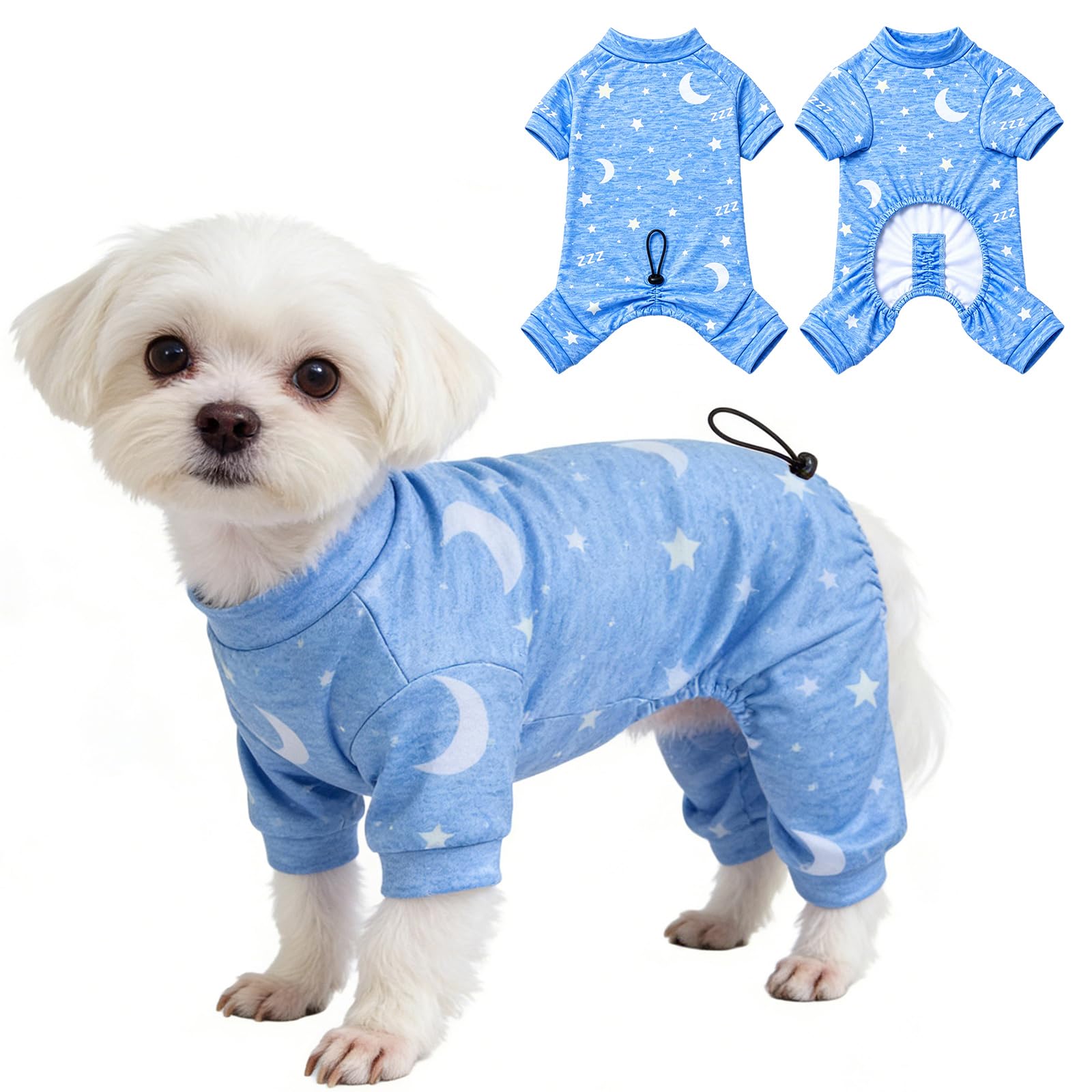 Fohuanky Dog Pyjamas for Small Dogs, Soft Breathable Full Body Dog Jumpsuit with Adjustable Back Length, Comfortable Puppy Pyjamas for Bichon Poodle Maltese Chihuahua XS-XL (Bue, XS)