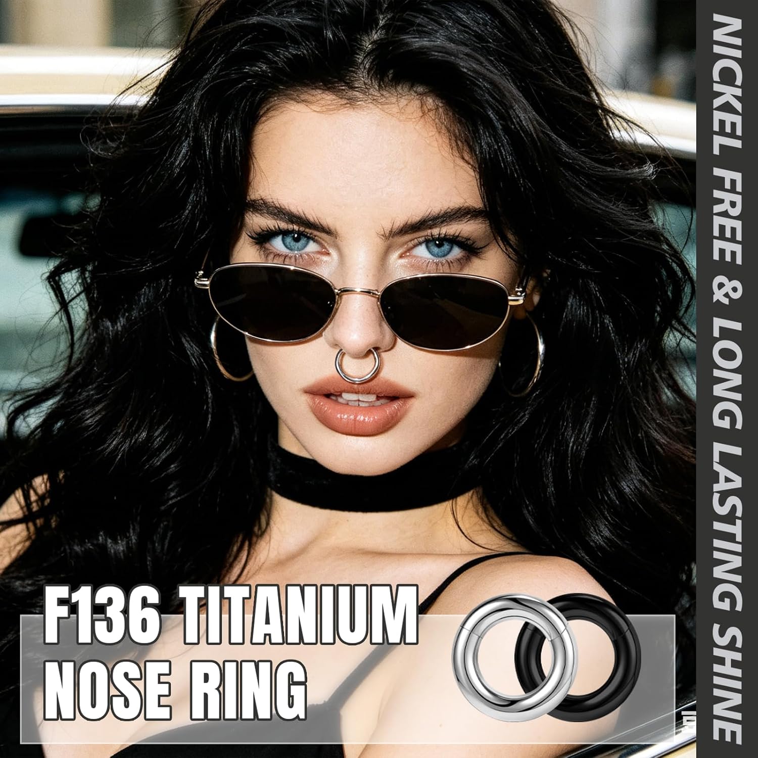 F136 Titanium Hinged Large Septum Nose Rings, 2G 4G 6G 8G 10G 12G Segment Clicker PA Ring, Spring Action BCR Rings Earrings Gauges Hoop Body Jewelry