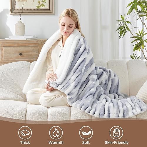 Miniatura 3 de Westinghouse Manta eléctrica con calefacción, piel sintética de lujo súper acogedora y sherpa con 6 niveles de calefacción y apagado automático de 2