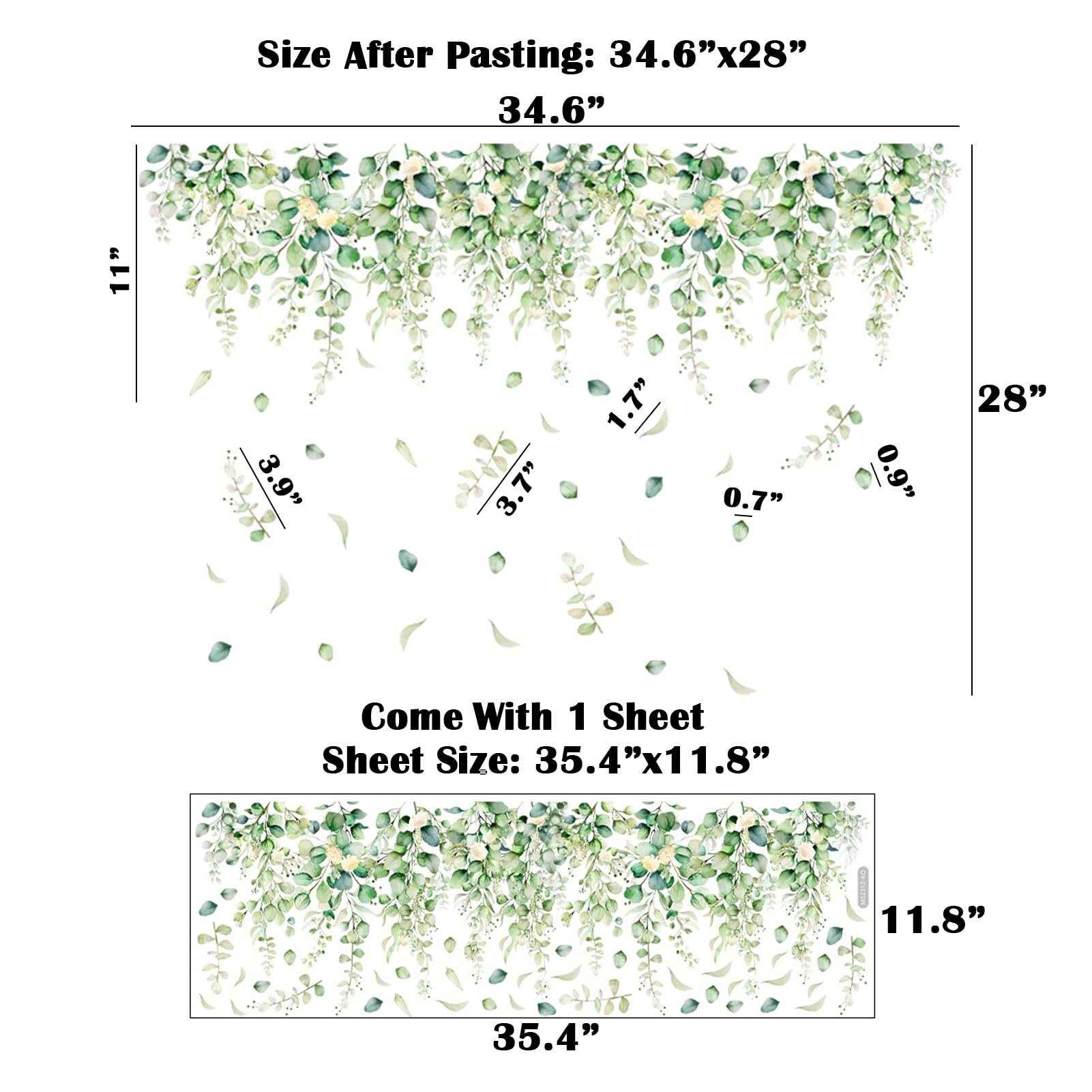 duahappy Green Plant Hanging Wall Stickers, PVC Double-Sided Anti Collision Removable Flowers Leaves Decals, Spring Summer for Home, Shop, Party Display