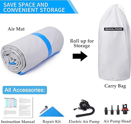 Miniatura 5 de ROMELANDS Colchoneta inflable de gimnasia para gimnasia de 4 pulgadas de grosor, tapete de entrenamiento con bomba de aire eléctrica para el hogar,