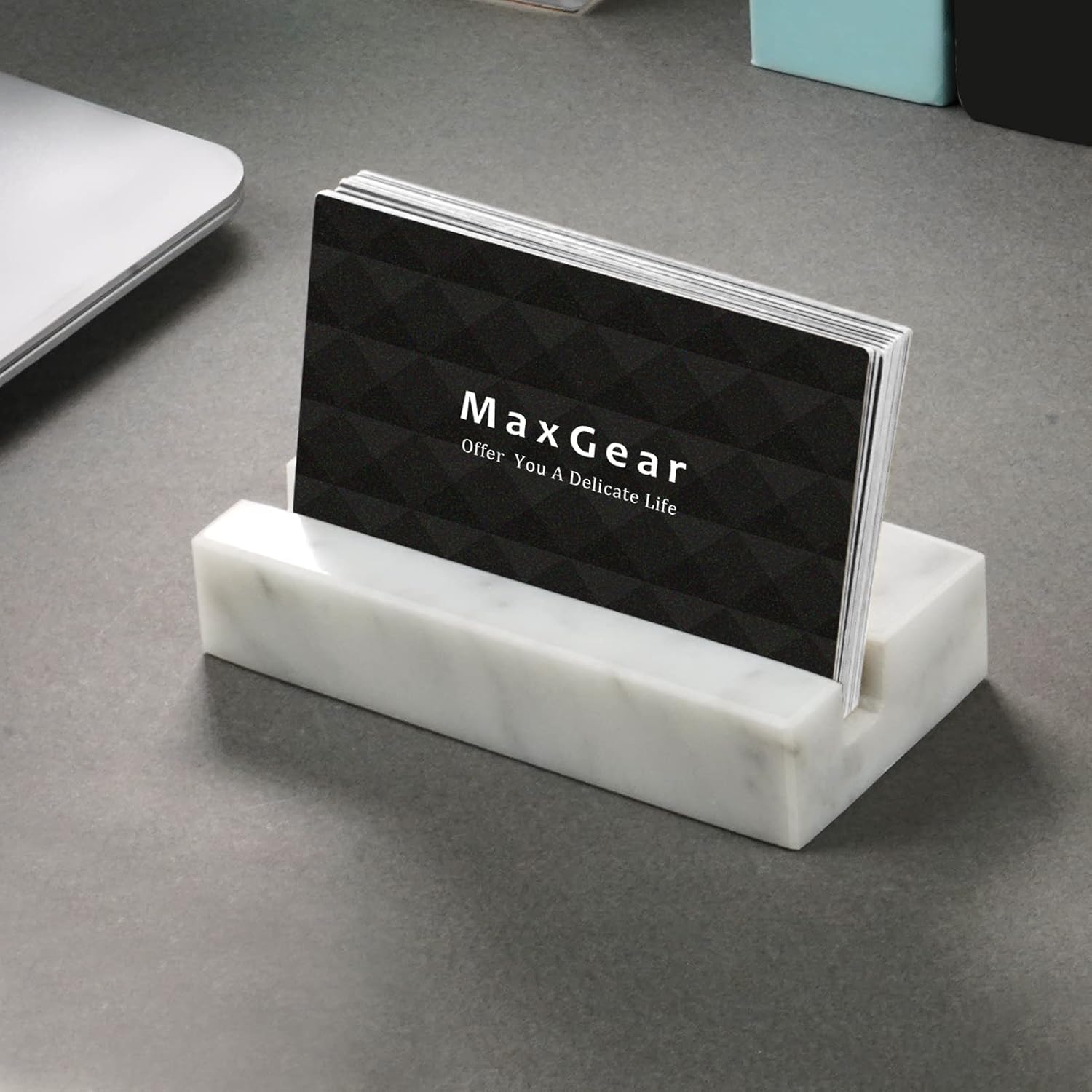 MaxGear Business Card Holder for Desk Marble Business Card Display Holders Desktop Business Cards Holder Stand Desk Card Display Holder for Home and Office, 4 x 2 x 0.8 inches, White Carrara Marble : Office Products