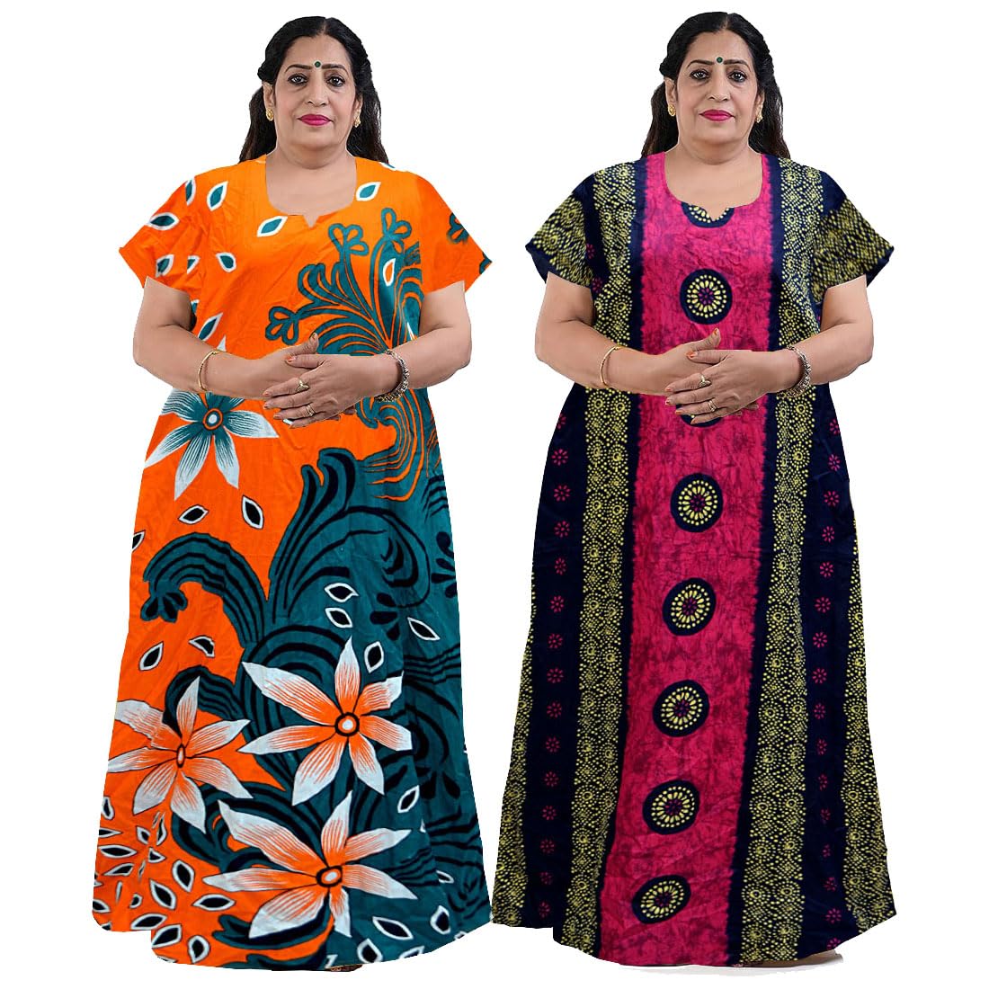 Women Casual Wear Floral Printed Cotton Multicolor Night Dress/Maxi/Nighty Pack of 2 PCS 3XL-image-33