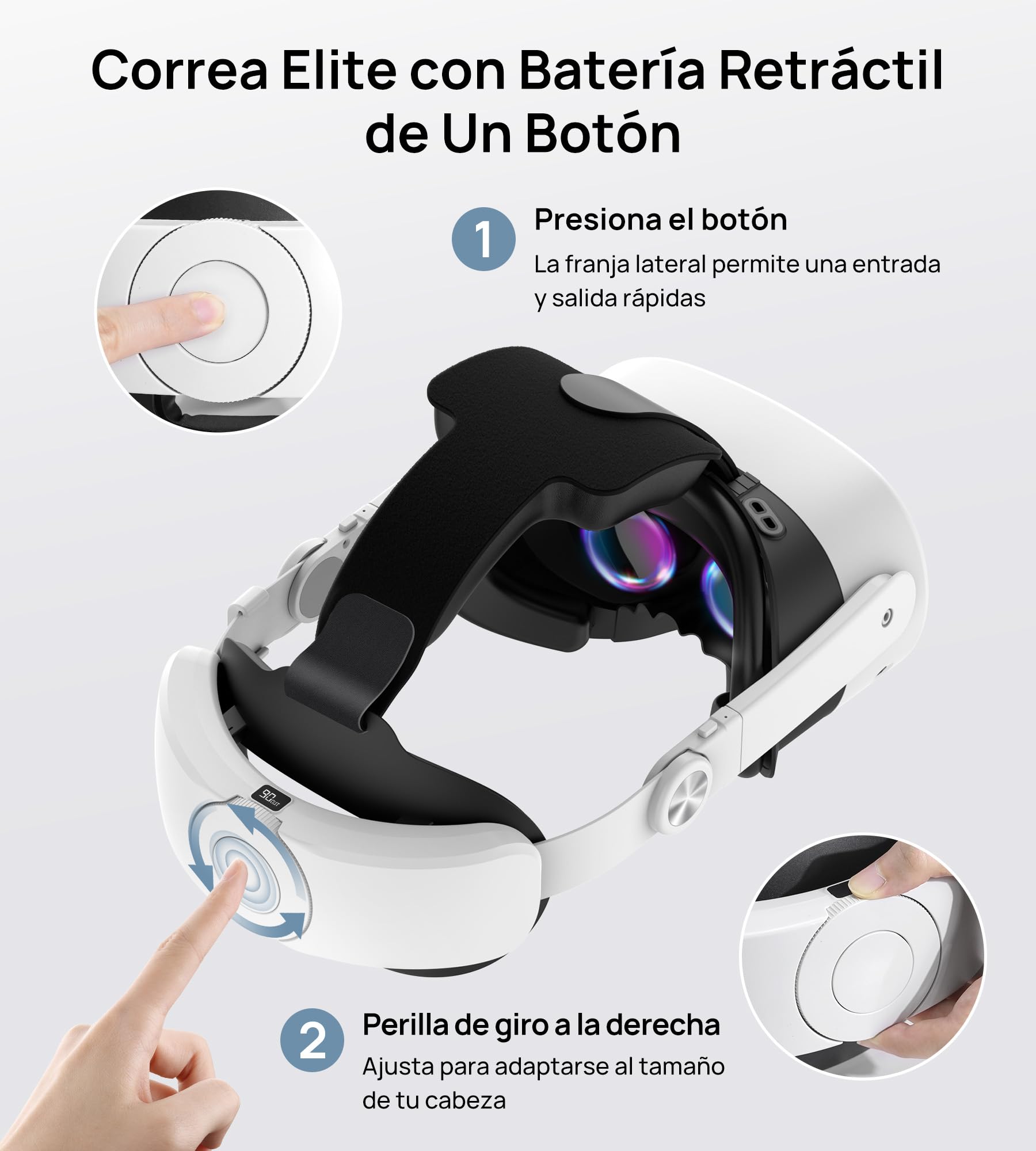 TRANSNOVO Batería Correa para la Cabeza Compatible con Meta Quest 3S/Quest 3/Quest 2 Accesorios, Correa Elite con Batería de 10000mAh, Reduce el Estrés Facial y Prolonga el Tiempo de Juego