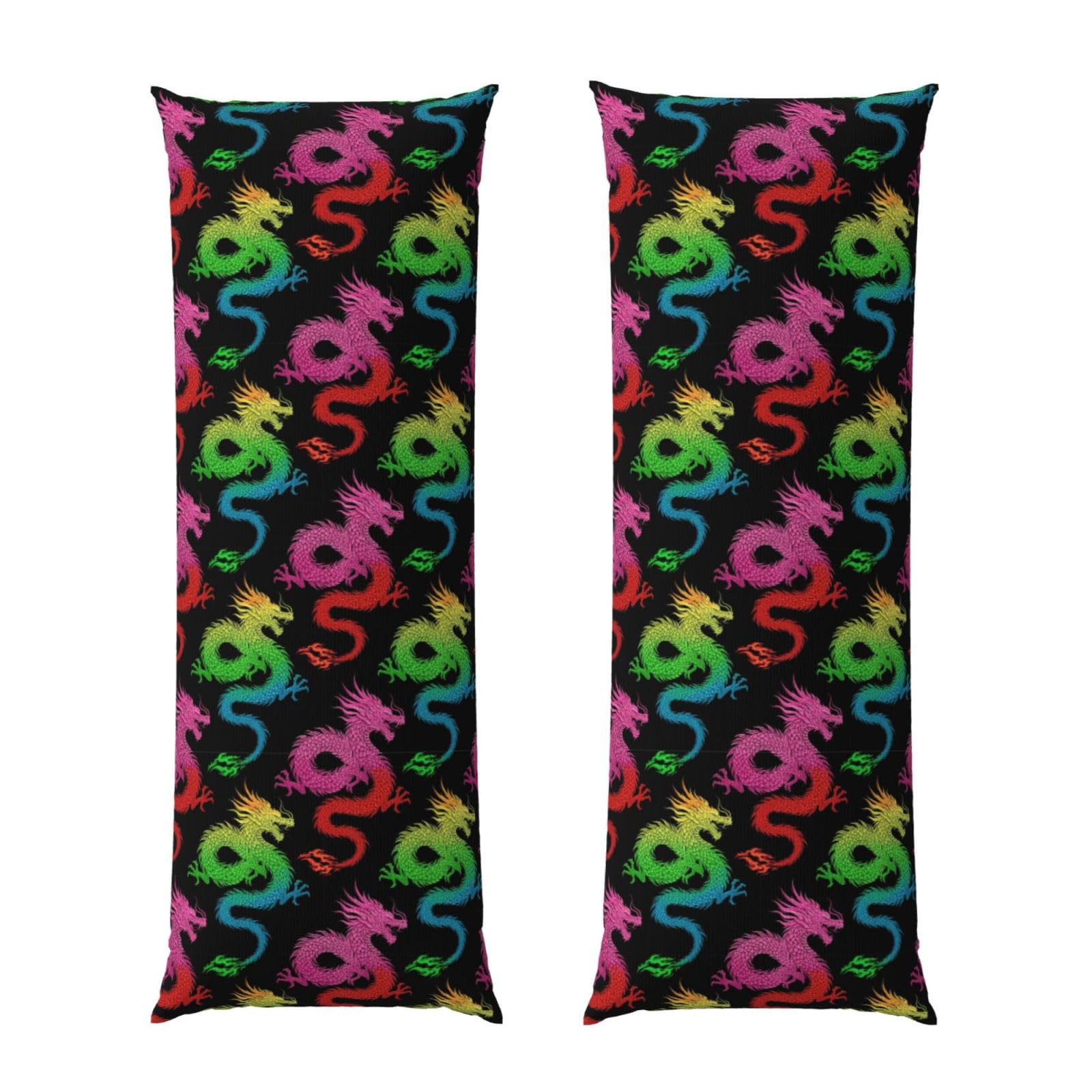 Body Pillow Protector Cover 20x54, Cool Fire Rainbow Dragon, Breathable Ultra Soft Pillowcase with Zipper, Wrinkle Shrinkage Fade Resistant for Bed Couch