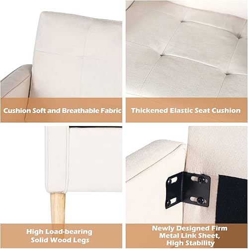 Miniatura 5 de STHOUYN Juego de 2 sillas decorativas de tela tapizadas de mediados de siglo con brazos, silla de lectura, silla de club, sala de estar, dormitorio,