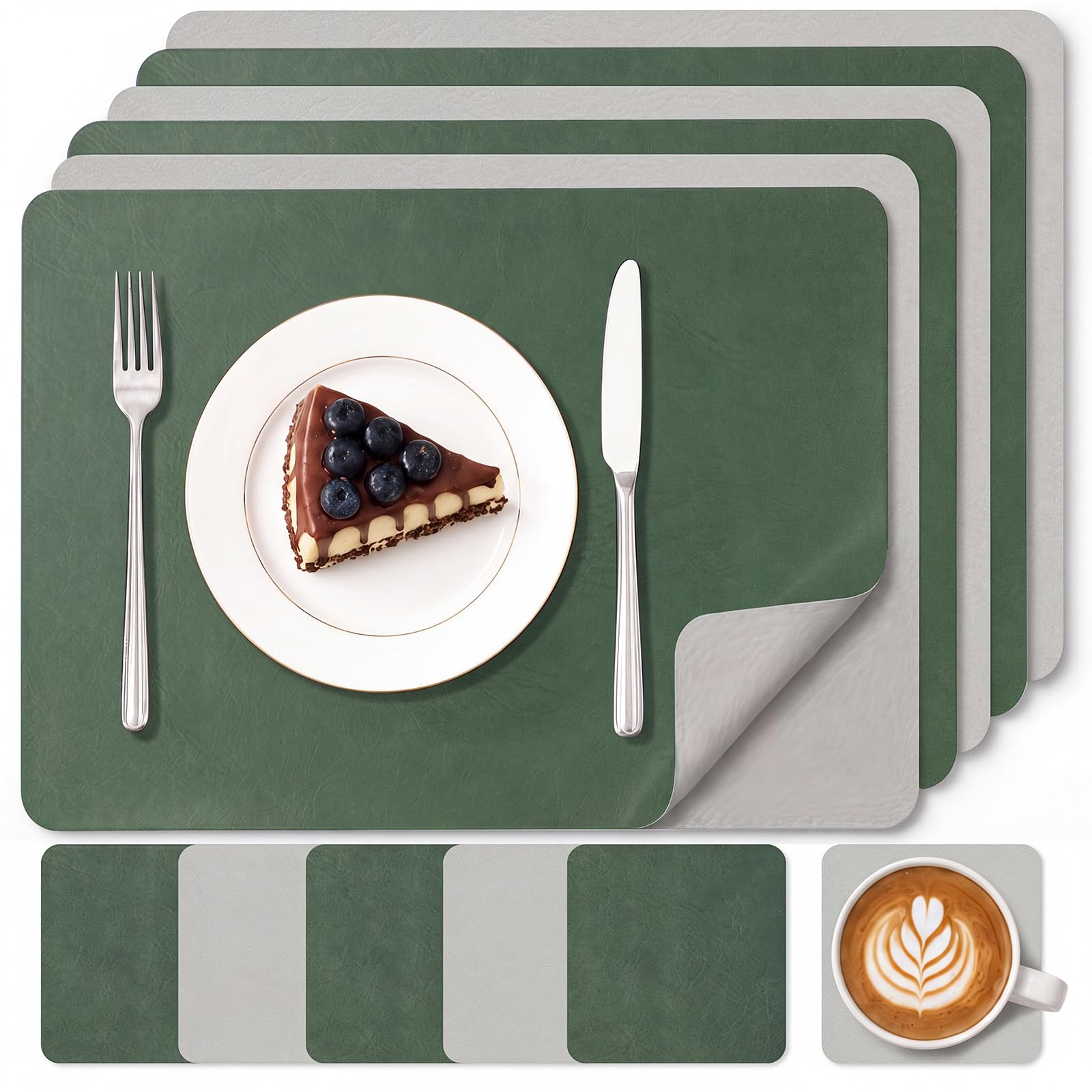 GUZHAIREN Leather Placemats and Coaster Sets 6,Dual Sided Table Mats 17×12"
