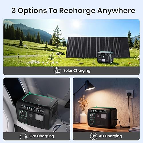 Miniatura 5 de Estación de energía portátil, con luz a presión, altavoz y cargador, generador solar de 800 W, fuente de alimentación exterior de 512 Wh para