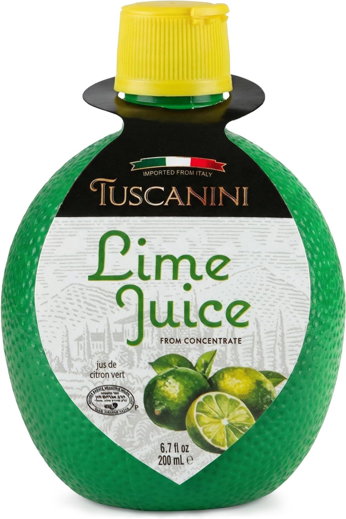Tuscanini Italian Lime Juice, 6.7 oz Lime Shaped Convenient Squeeze Bottle | Premium Citrus for Cocktails, Cooking, and Baking | No Added Sugar, Non-GMO, Certified Kosher