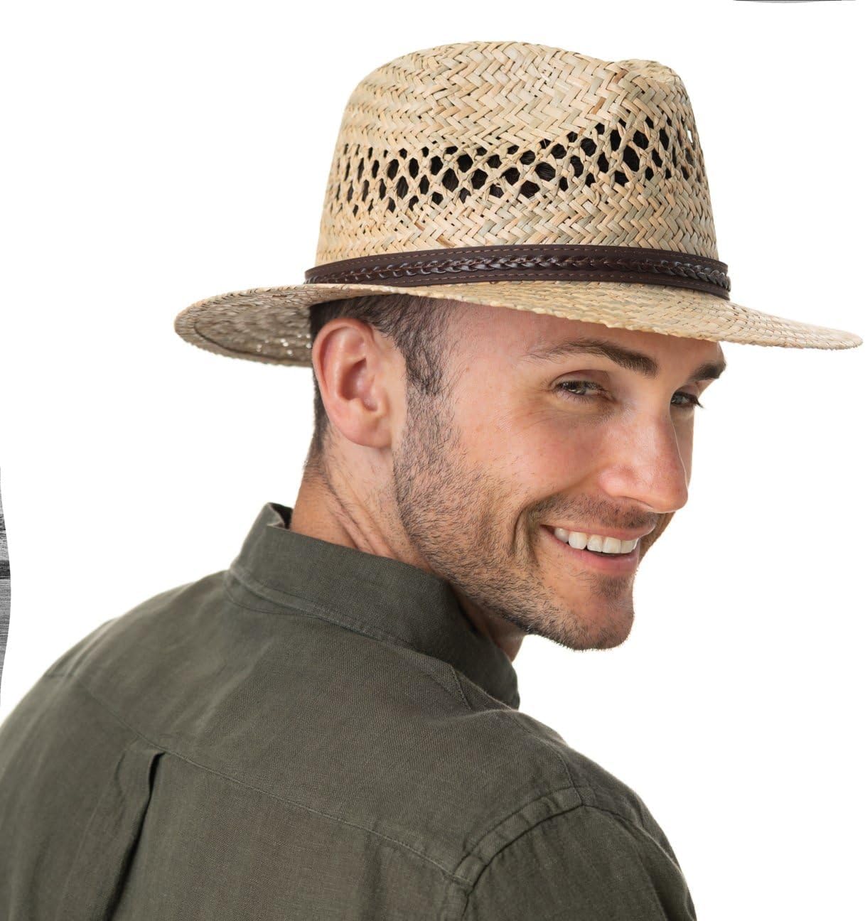Lipodo Steven Traveller Straw Hat Sun Hat Made in Italy Leather Trim Women Men Summer - Image 3