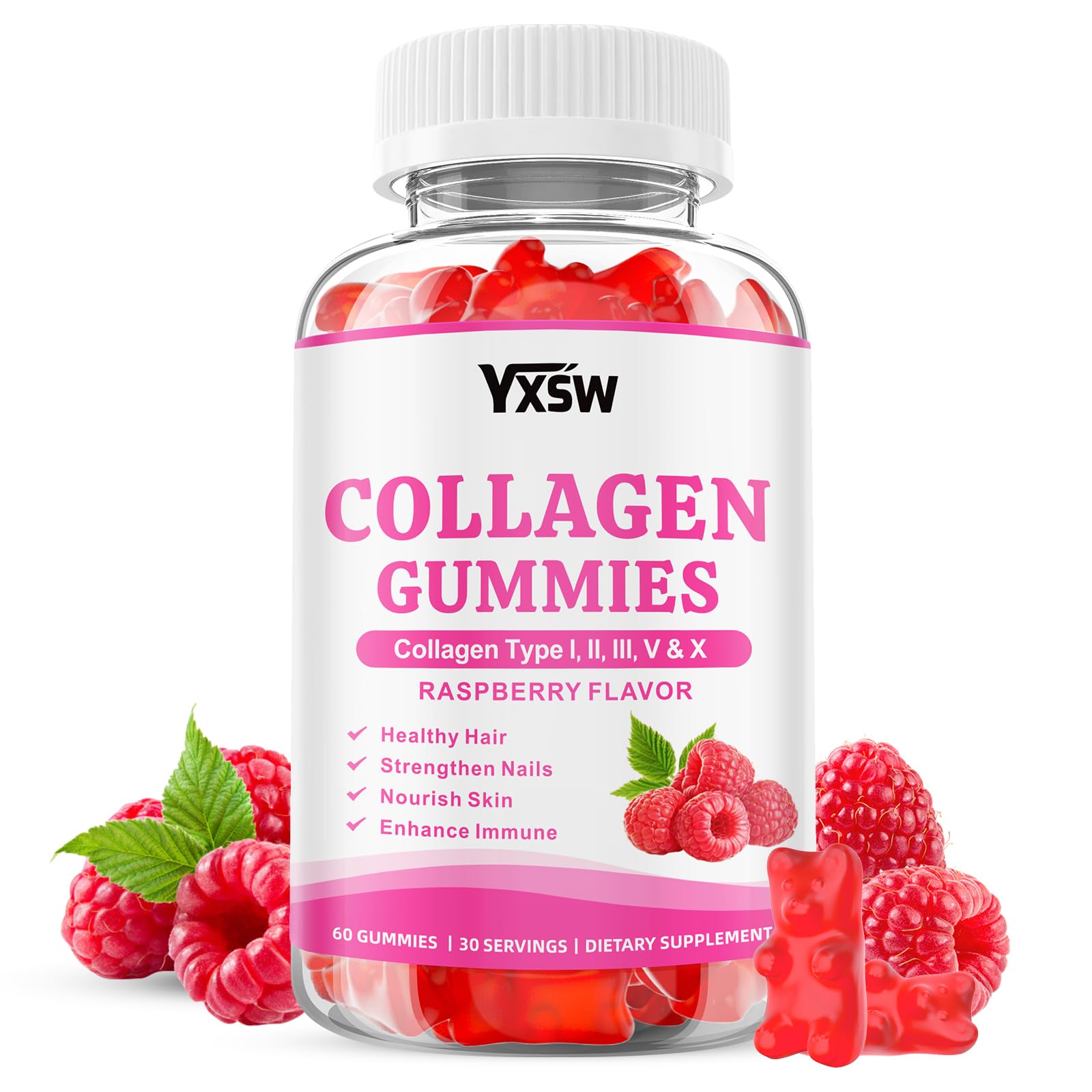 Collagen Gummies for Women Men Hydrolyzed Collagen Protein Type I II III V X with Biotin Vitamin C
