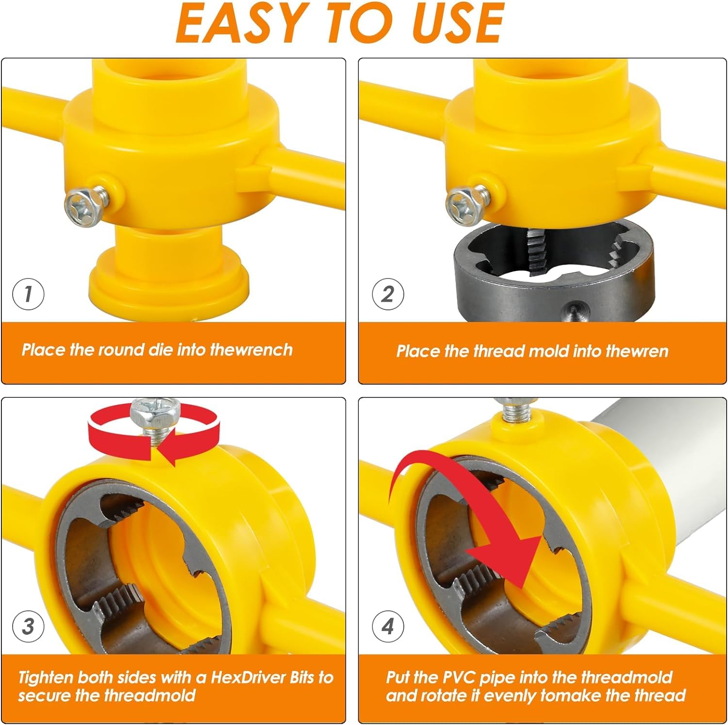 Outil De Filetage Pour Tuyaux 1/2 Et 3/4 Pouce – Pour Perceuse, Plomberie, Réutilisable, Longueur 37 Cm. - 10