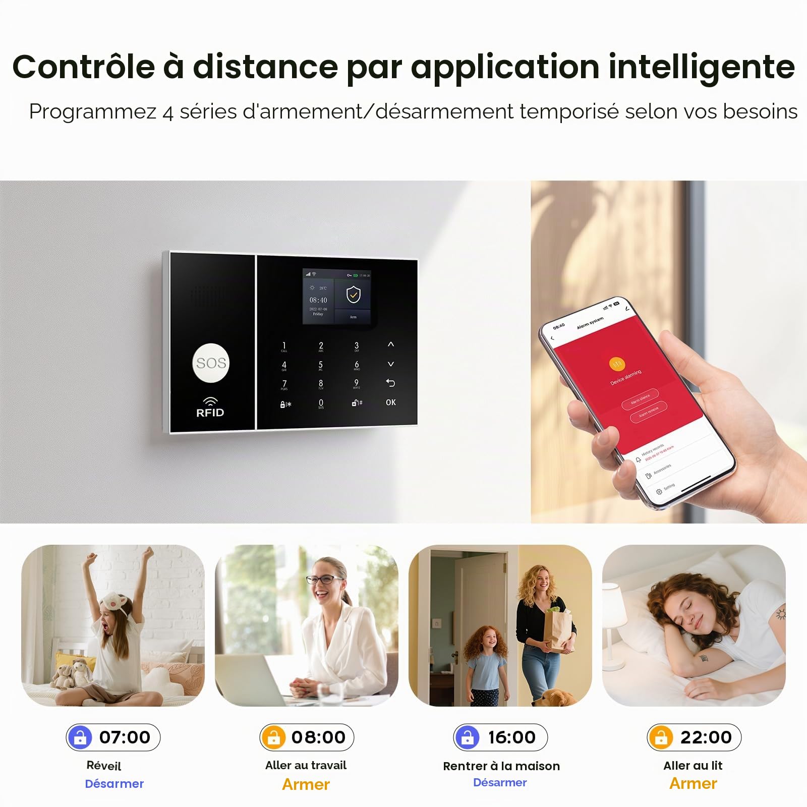 Alarme Maison sans Fil, 2.4G WiFi Systèmes Sécurité pour la Maison avec APP, 16-Pièces Kit Alarme avec 120DB Sirène,pour Camping-Car, Garage, Bureau, Compatible avec Alexa, Google