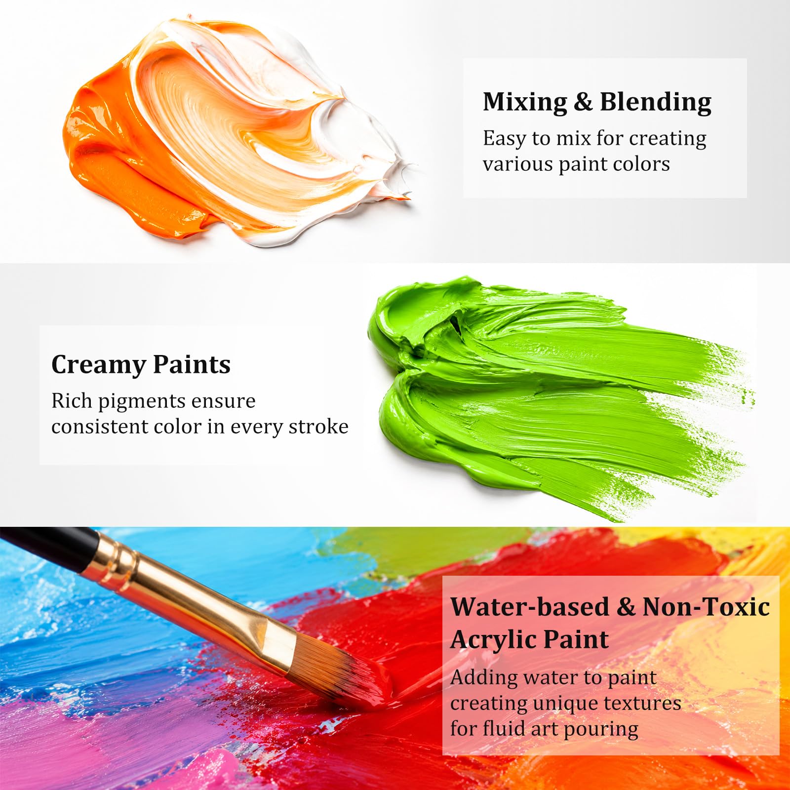 Caliart Acrylfarben-Set mit 12 Pinseln, 36 Farben (59 ml), Kunsthandwerk Farben, Geschenke für Künstler, Kinder, Anfänger und Maler, Halloween-Kürbis-Leinwand, Keramik, Steinmalerei-Set, Kunstbedarf