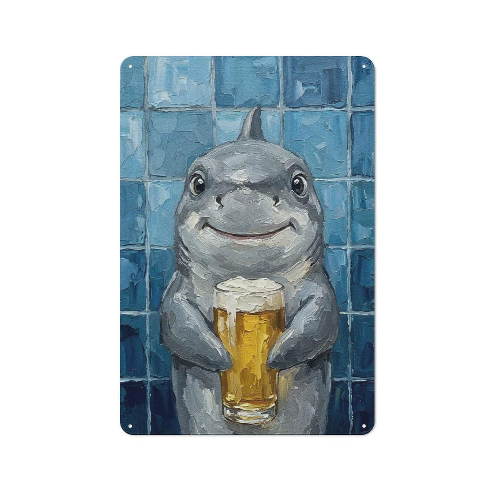 Junmoney Style-5 Retro Tin Sign 30X20cm Featuring Shark With Beer Painting For Workshop Wall, Gift For Makers And Diy Enthusiasts During The Christmas Season