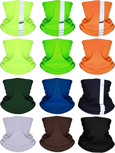 SATINIOR 12 pasamontañas, diademas coloridas para la cabeza, bufanda, protección UV, polaina para el cuello con cinta reflectante para mujeres y