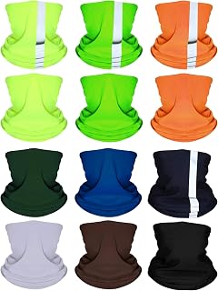 SATINIOR 12 Pieces Balaclava Face Mask Headbands Colorful Headwear Scarf UV Protection Neck Gaiter with Reflective Tape for Women Men Outdoor Sports