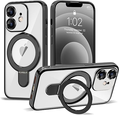 Funda compatible con iPhone 12 con soporte de anillo magnético invisible [compatible con Mag-Safe] [Protector completo de lente de cámara] Funda