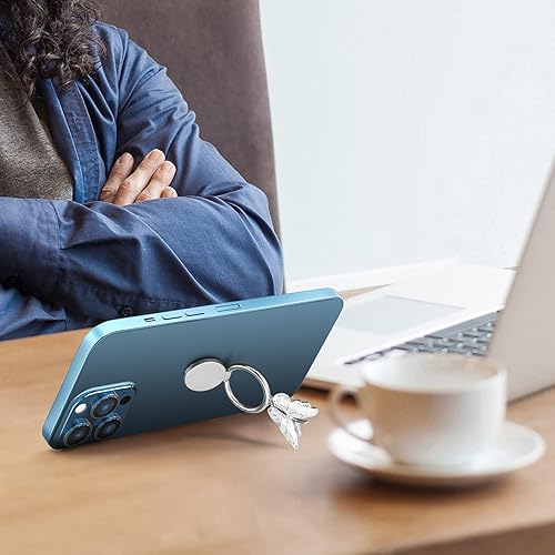 Miniatura 4 de Omorro Soporte para anillo de teléfono, soporte de metal brillante con bonito diseño de mariposa para teléfono celular, giro de 360, agarre