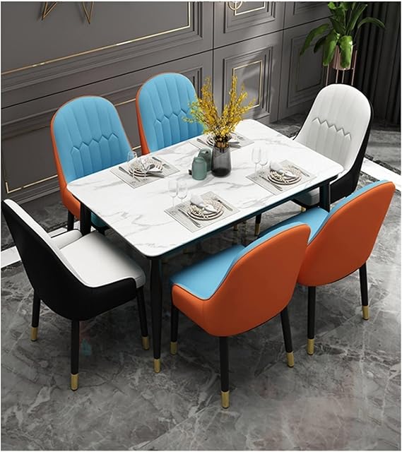 Modern Kitchen Dining Chairs PU Leather High Back Soft Seat Living Room Chairs Metal Legs Office Lounge Chair(Beige+dark brown)
