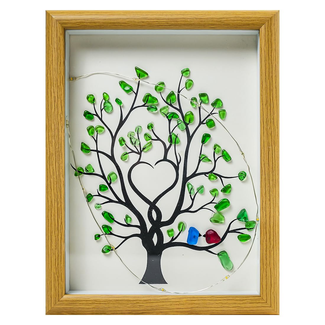 Litepedia Tree of Life and Two Birds Sea Glass Art Wall Decorative Photo Frame, Handmade Sea Glass Art Decoration, Christmas Mother's Day Birthday Gift for Mom, Sister, Grandma, and Teacher