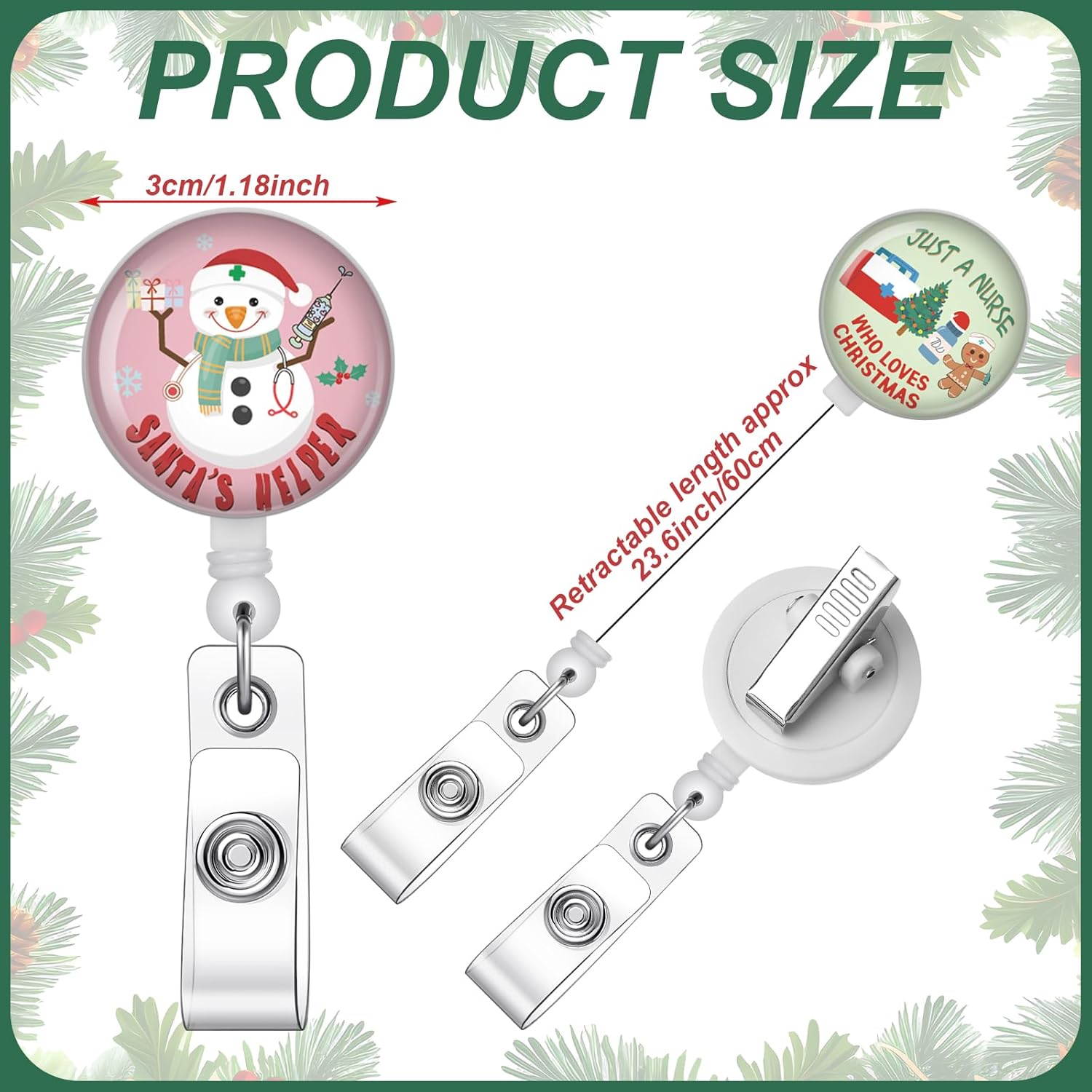 12 Pcs Christmas Nurse Badge Reels Retractable Funny Pt Holiday Badge Reels Stocking Stuffer Gifts for Nurses Medical Assistants Carers, 12 Styles - Image 2