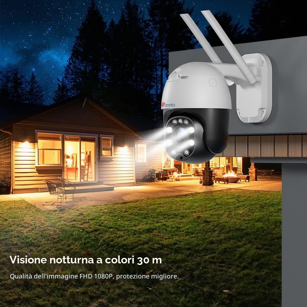Ctronics 5MP Telecamera di Sorveglianza WiFi Esterna Telecamera IP | PTZ Visione Notturna Colore 25M 2560X1920P Rilevamento Umano Tracciamento Auto 355° Pan 90° Tilt Audio Bidirezionale IP66