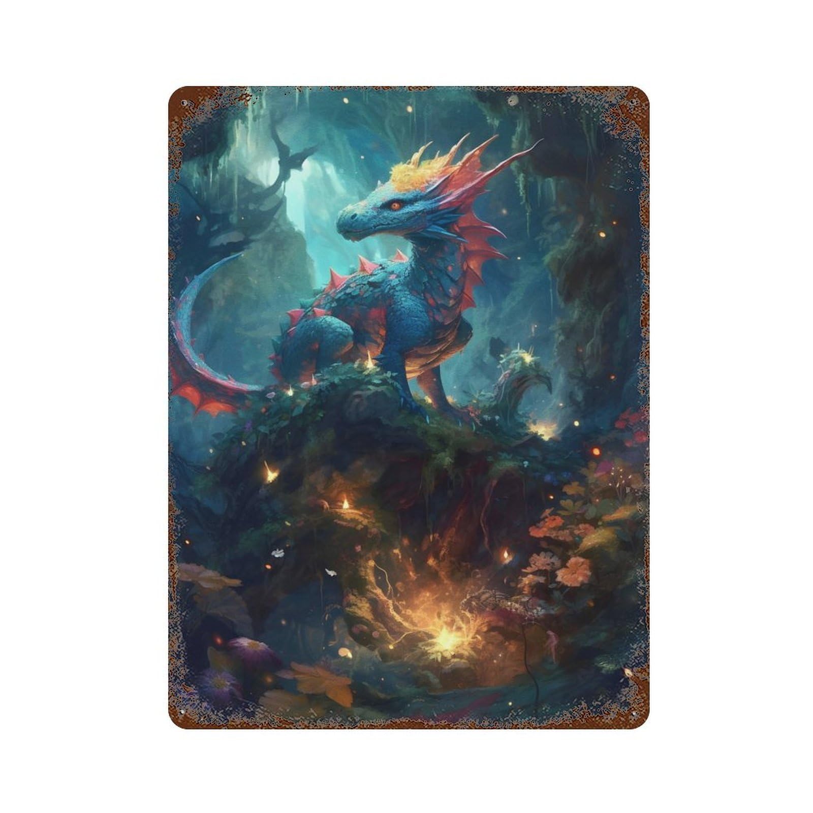 Baby Dragon Rust Effect Tin Sign 15.7"x11.8", Ideal for Cafe, Home Bar And Lounge Decor