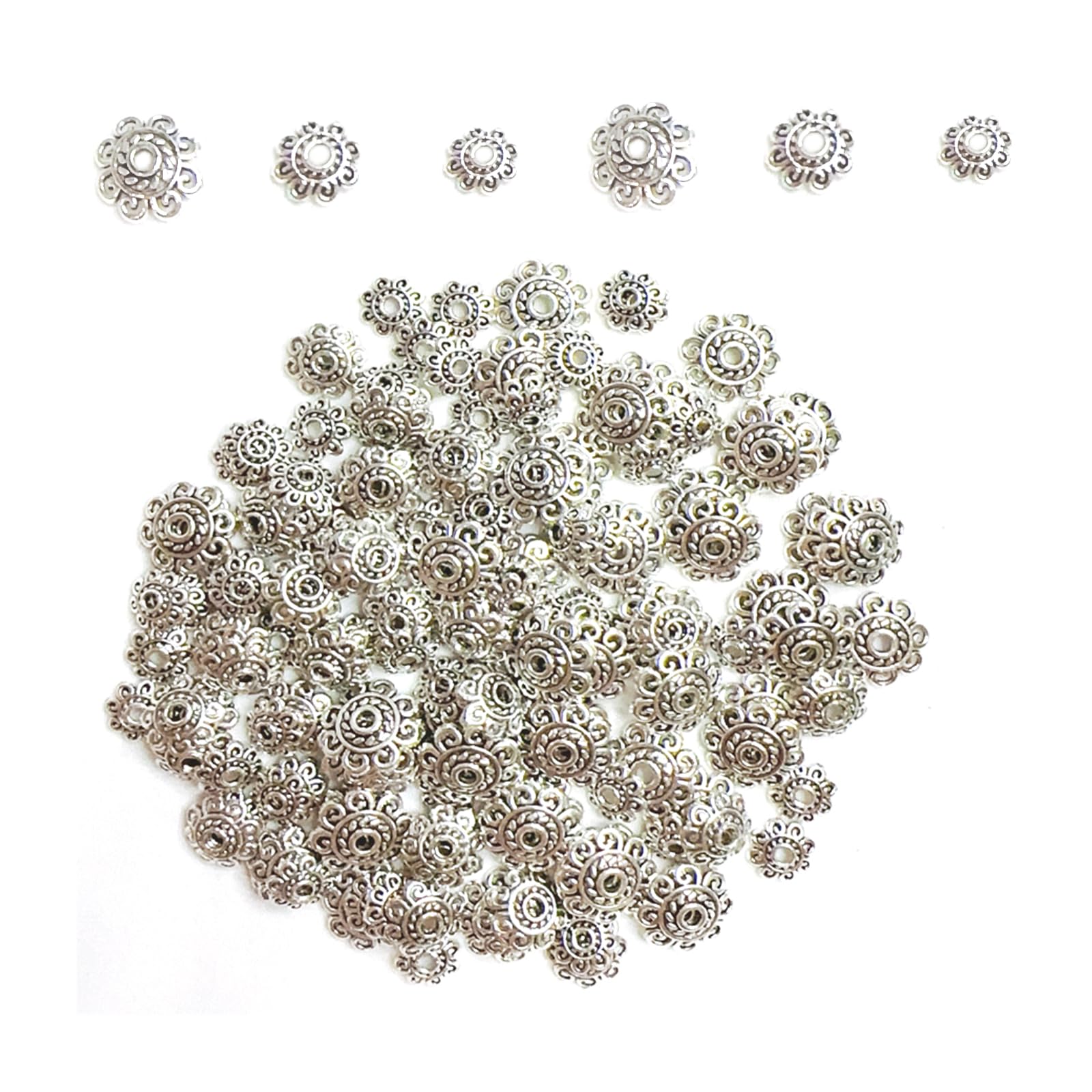 DANUDON Spacer Beads Caps for Jewelry Making, 200PCS Spacer Beads Caps Bail Silver Metal Flower Bracelets Beads End Caps for Necklace Earrings Jewelry