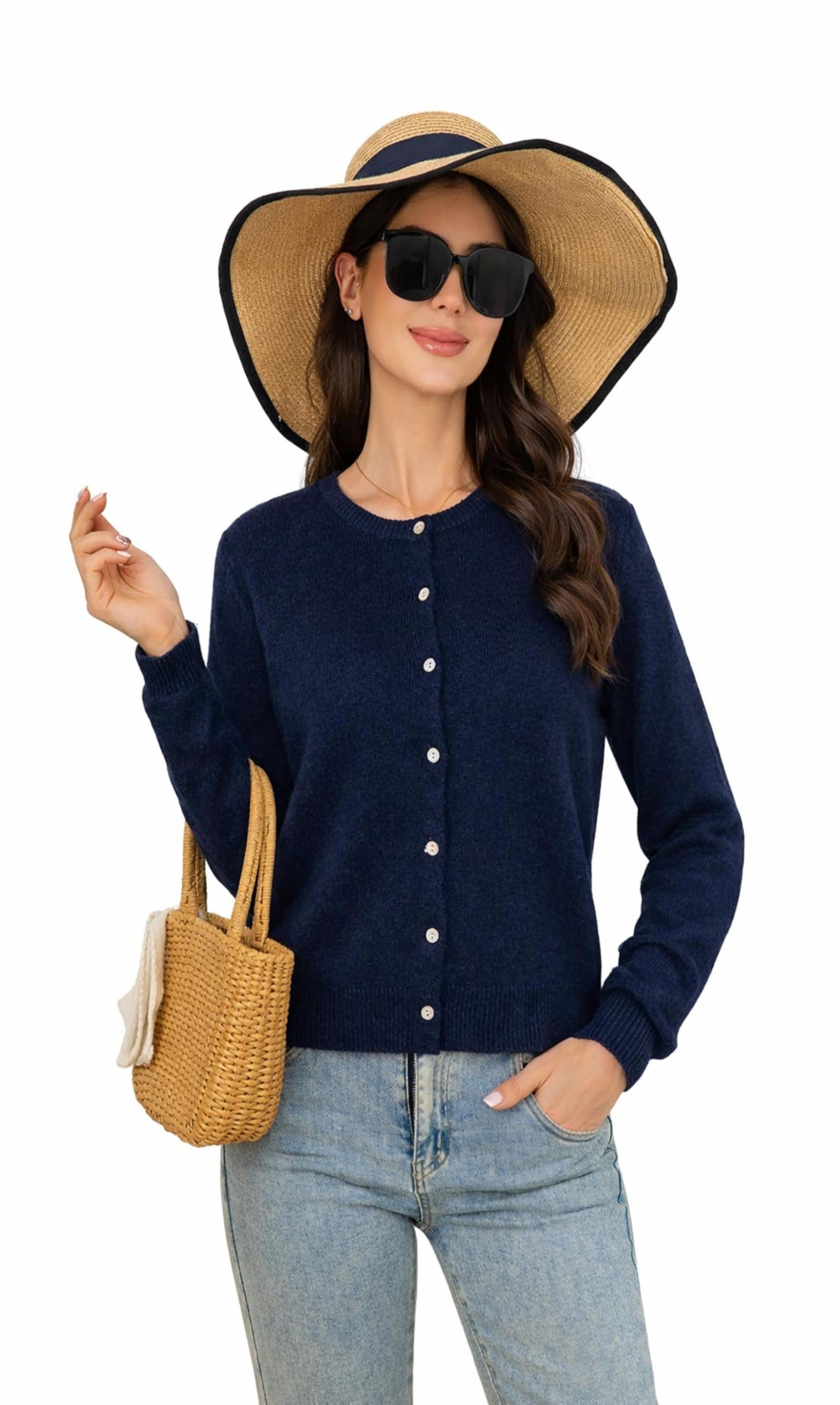Women's Knit Cardigan Open Front V-Neck Long Sleeve Lightweight