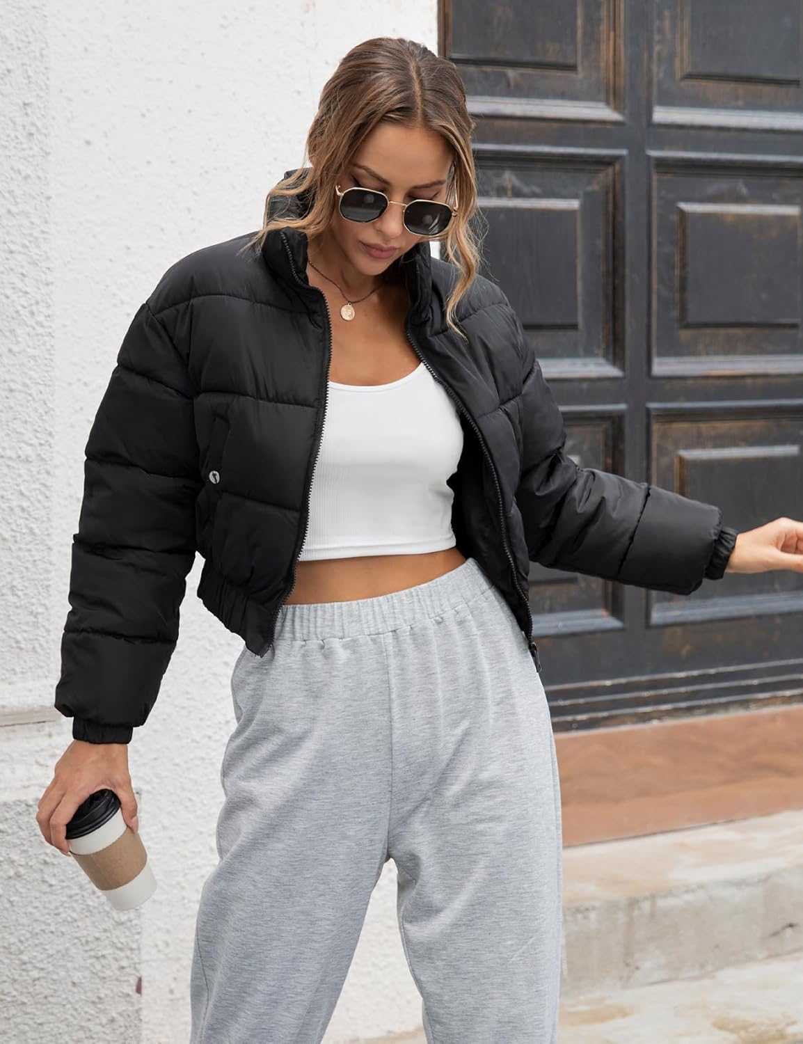 Gihuo Womens Cropped Puffer Jacket Winter Quilted Jackets Coat - Image 5