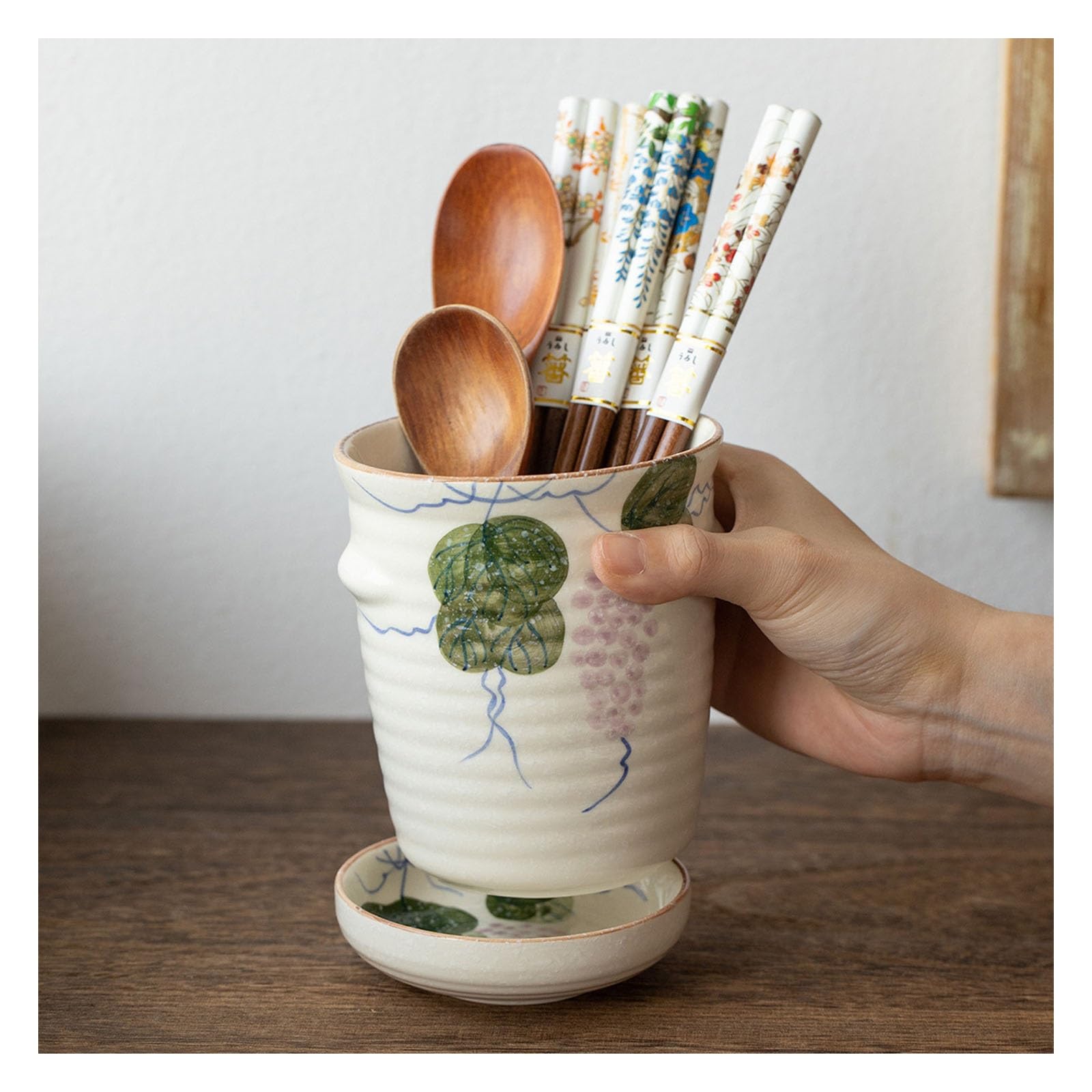 Support de baguettes en céramique, égouttoir à couverts vintage pour comptoir de cuisine, organiseur d'ustensiles multifonction pour comptoirs bien rangés, accessoire de cuisine essentiel