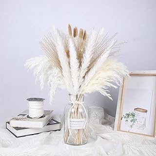 Pampas Grass Decor, 53 PCS Natural Dried Pampas Grass - Pampas Grass, Reed, Bunny Tails, Fluffy Dried Floral Arrangements ...