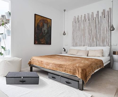 Miniatura 4 de Contenedores de almacenamiento plegables de gran tamaño para debajo de la cama con forro de soporte de plástico, tapa con cremallera, mantas y