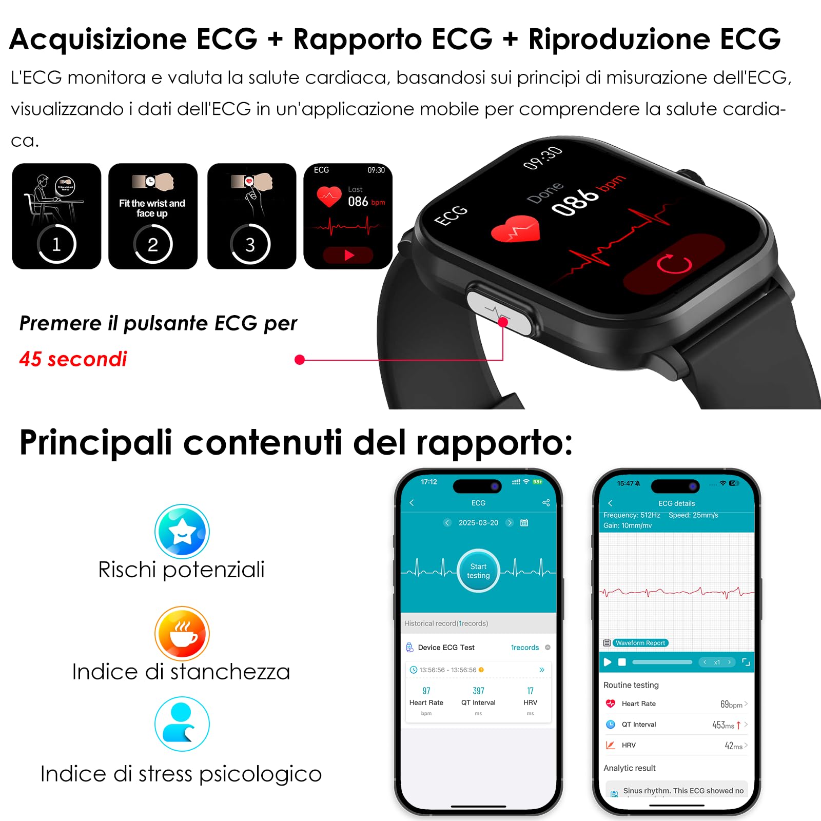 YYKY 2025 nuovo Smartwatch ECG+HRV𝐆li𝐜𝐞m𝐢𝐚Orologio 2.01”24H Pressione Sanguigna/cardiofrequenzimetro/Acido Urico/Lipidi/Telefono/Sonno/SpO2 per Uomo donna Fitness Tracker iOS Android