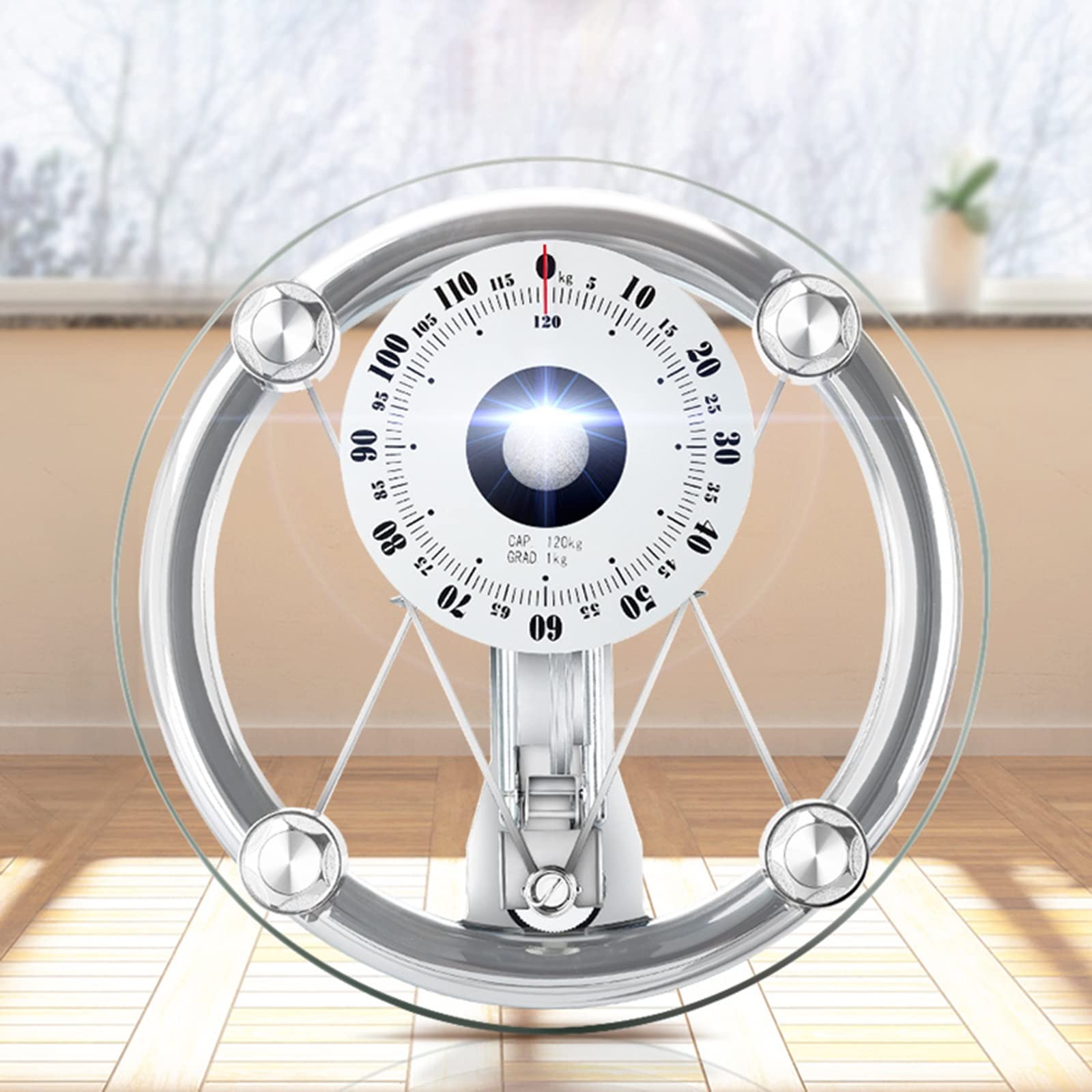 Analoge Personenwaage/mechanische Waage, robuste Plattform aus gehärtetem Glas, analoges Zifferblatt, leicht ablesbar, der Fehler kann angepasst Werden, 120 kg Kapazität (Size : Square)