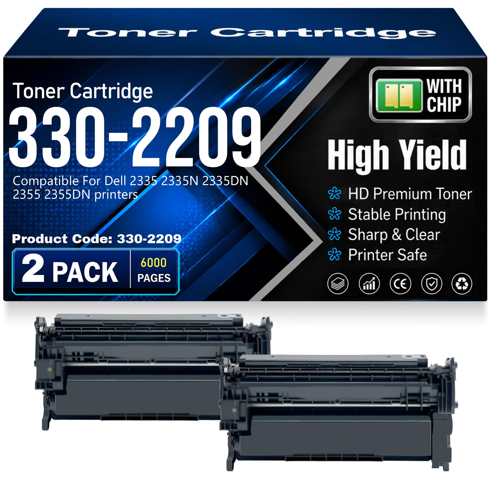 Cartucce toner compatibili 330-2209 con chip, ad alta capacità e ad alta resa, adatte per Dell 2335 2335N 2335DN 2355 2355DN Stampanti