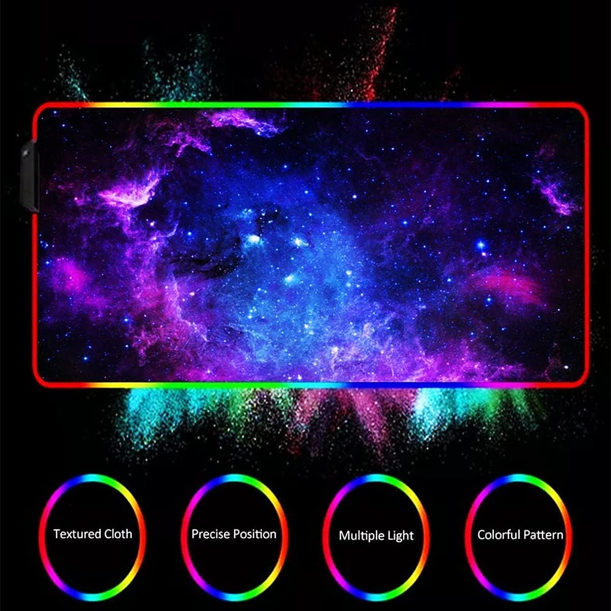 RGB Tappetino Mouse Gaming - Grande Tappetino per Mouse LED XXL 800x300mm, 12 RGB Effetti Luce Mouse Pad da Gioco Base di Gomma Antiscivolo per Tastiera, Laptop,Computer, PC, Gamer
