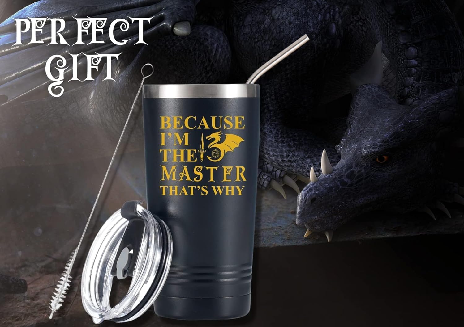 Onebttl Dragon Master Tumbler - 20OZ Stainless Steel Gift for Men, Dad, Boyfriend, Coworker - Black - Image 5