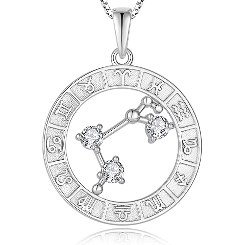 Vemhel Constellation Necklace for Women 925 Sterling Silver Zodiac Pendant Birthstone Astrology Disc Horoscope Jewelry