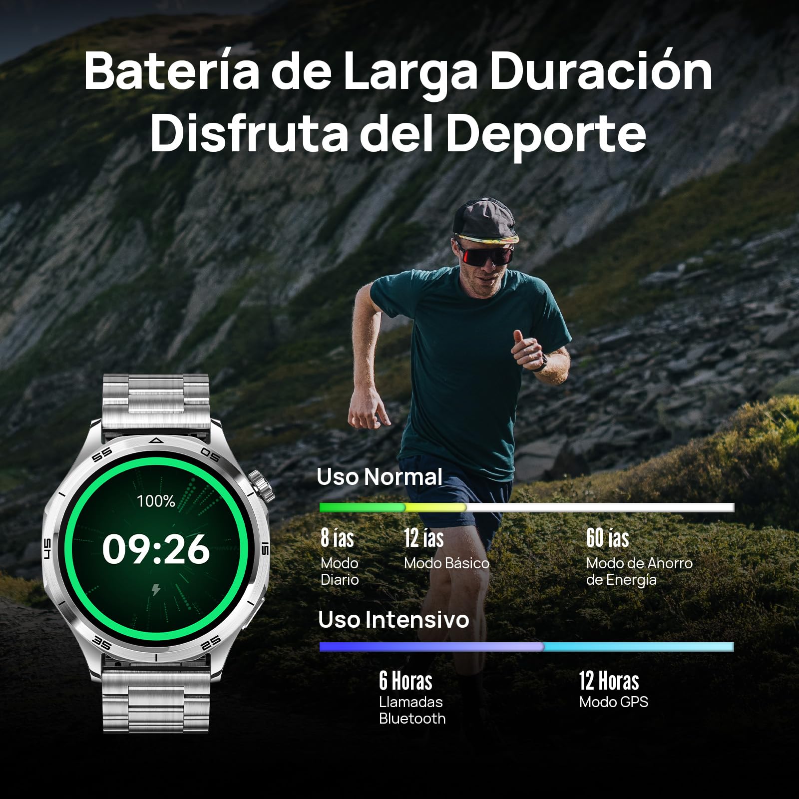 Mibro GT Reloj Inteligente para Correr con Cuerpo de Acero Inoxidable, Llamadas Bluetooth, Pantalla AMOLED de 1,43 Pulgadas, Resistente al Agua 5 ATM, Compatible con Android e iOS (Plateado)
