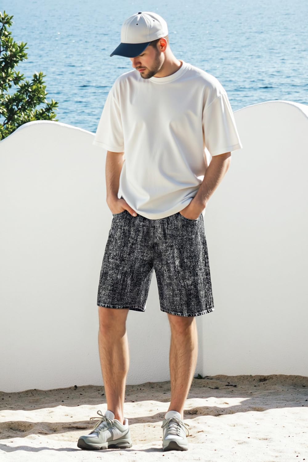 Heyfanee Mens Baggy Jean Shorts Loose Fit Long Denim Shorts 9 Inch Inseam - Image 6