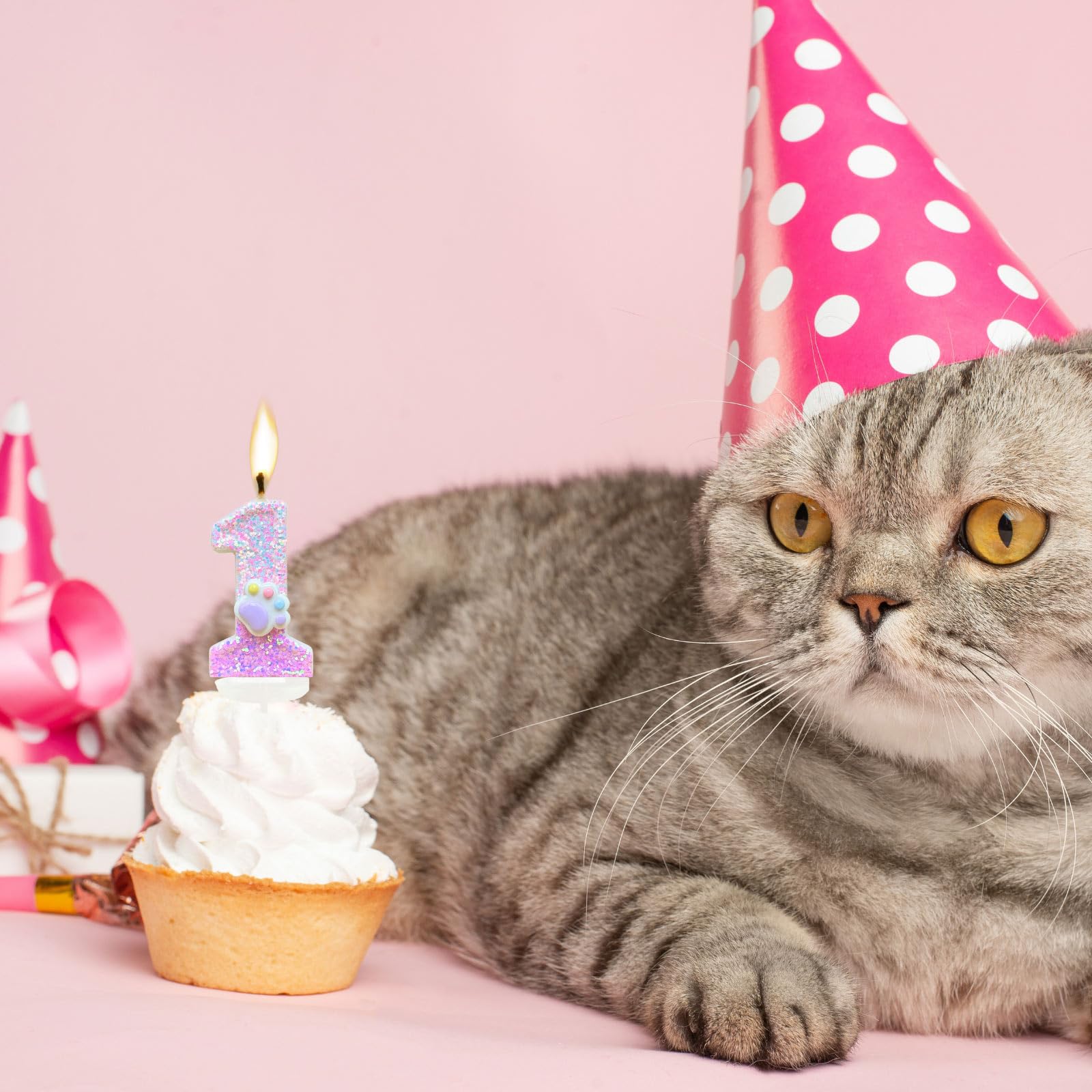 Velas con números de pata de gato y perro para decoración de tartas, vela número 3 de gatito rosa, decoración de pastel de cumpleaños con temática de perro para decoraciones de fiesta