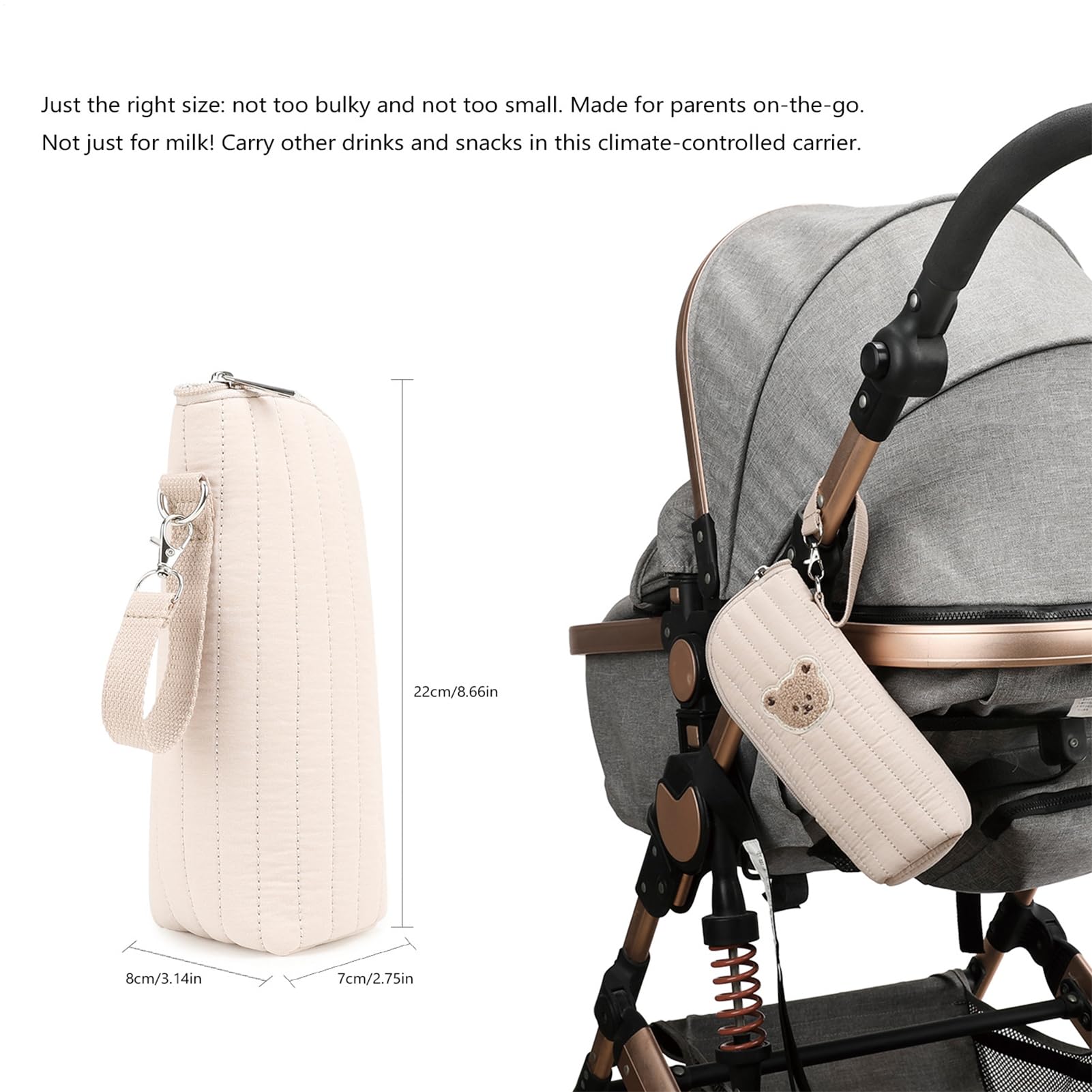Isolierte Tasche für Babyflaschen, Thermobehälter für Milchflaschen, niedliche Fütterungstasche mit Bärenmuster, tragbar, zur Aufbewahrung von Muttermilch, Kaki, Consulte la descripción, Siehe